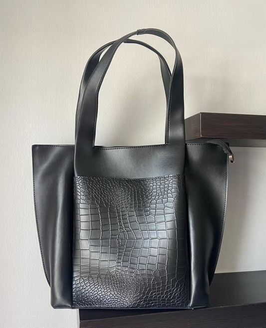 Borsa Tote in Pelle con Effetto Coccodrillo